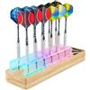 USA Gear Supporto LED per 12 Freccette Steel Tip o Soft Tip, Display Luminoso con 7 Colori, USB-C o AAA, Vassoio per Alette, Punte, Aste, Affilatore e Accessori, Base in Bambù Naturale per Sala Giochi