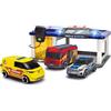 Dickie Toys - Stazione S.O.S per bambini a partire dai 3 anni (31 x 22 cm) con 3 auto giocattolo (auto della polizia, ambulanza, camion dei pompieri), stazione dei vigili del fuoco e della polizia con