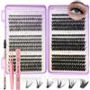 VEGCOO Set di extension per ciglia, 570 pezzi, 30D, 40D, 50D, 60D, 80D, 100D, doppio applicatore e piegaciglia fai da te, look naturale, per principianti e professionisti, viola