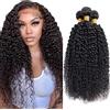 Tuheerst 24 26 28 Inch 1B Natural Black Human Hair Bundles Double Drown Extension Capelli Kinky Curly Hair Extensions Unprocessed Brazilian Virgin Remy Extension 50g/Bundle Total 150g