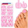 Ceboic 120 Pezzi Rosa Sakura Unghie Finte Piedi, Corte Quadrate Fake Toe Nails con Colla, Copertura Completa Acrilico French Tip Unghie Piedi per Donne Ragazze Manicure Salon, 12 Taglie