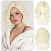 Sofeiyan Parrucca Corta Ondulata,30 cm Biondo Platino Parrucca Bob con Raie Laterale,Parrucche con Lace Front Piccola per Donna,Fibra Sintetica per Quotidiano Feste