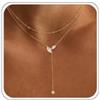 WATEFOER Collana Lunga a Y Donna Oro, Collane Lariat Placcata in Oro 14K con Pendente in Zirconi Collana Lunga con Pendente Stella Foglia Gioiello Regalo per Natale San Valentino