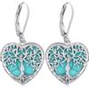 Odinstone Orecchini pendente Albero della Vita cuore donna Turchese argento sterling 925 chiusura a leva ipoallergenica Regalo di gioielleria per la Festa della Mamma, per la mamma, la moglie o lei