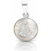 Minoplata Medaglia Mini Madonna della Rugiada, in argento Sterling 925 con madreperla bianca, forma rotonda, 12 mm