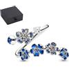 GUUZETU Anello con fiore di pesco, Anello regolabile con fiore di ciliegio rosa placcato oro rosa, Gioielli floreali in cristallo e pietre preziose, Anello delicato leggero a fascia aperta (blue)