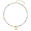 Yifnny Collane di iniziali colorate con perline, Gioielli da spiaggia Collana di perline colorate Collana con ciondolo con iniziali Collane estive Gioielli bohémien da donna (M)