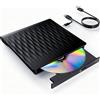 DANGZW Unità DVD CD esterna, USB 3.0 e Tipo-C portatile CD DVD +/-RW ROM, masterizzatore CD, lettore per PC portatile, compatibile con Windows 11/10/8/7/XP/Vista, Linux MacOS (nero)