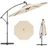 COSTWAY Ombrellone da Giardino 300 cm, 32 Luci LED Solari, Anti-UV, Inclinazione Regolabile, Manovella, 8 Stecche per Esterno Piscina Patio (Beige)