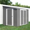 NuvlaGu Casetta per attrezzi in metallo, 6 x 8 FT con doppia porta e porta laterale, capanno da giardino, resistente alle intemperie e antiruggine, in acciaio zincato, con telaio a pavimento, capanno per