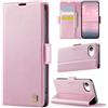 XSPS Custodia a portafoglio per iPhone 16e in pelle PU magnetica, antiurto, sottile, con supporto per carte di credito e blocco RFID (rosa)
