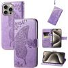 JIUNINE Cover per Apple iPhone 16 Pro, Custodia Interno TPU Antiurto Portafoglio con Disegni di Farfalla [Carta Fessura] [Supporto Stand] Cover Libro in PU Pelle per iPhone 16 Pro, Viola