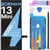 bokman Batteria per iPhone 13 Mini, 4500mAh Batteria ai polimeri di litio ad alta capacità con tutti i kit di strumenti