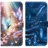 BLOTECH 2 pezzi Flip Folio PU Pelle Portafoglio per Samsung Galaxy M13 4G Cover con Farfalle fluorescenti con effetto 3D + Fluidi degli abissi marini Flip Cover Colorata Wallet Case per Samsung Galaxy M13 4G