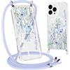 Gcxvaoi Magnetica Cover con Cordino per iPhone 16 Pro,Aesthetic Fiori Disegni Custodia con Collana Tracolla Laccio Corda Compatibile con MagSafe,Trasparente Silicone Antiurto Case per iPhone 16 Pro,02