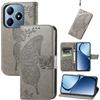 JIUNINE Cover per Realme C63 / Realme C61, Custodia Interno TPU Antiurto Portafoglio con Disegni di Farfalla [Carta Fessura] [Supporto Stand] Cover Libro in PU Pelle per Realme C63, Grigio