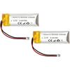 RAEWSTCO 2 batterie lipo 401030, 3,7 V, 110 mAh, confezionate singolarmente con connettore per auricolari, droni, ecc.