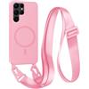 FMPCUON FNPCUON Cover Magnetica con Cordino per Samsung Galaxy S23 Ultra Compatibile con MagSafe,Ricarica Wireless, Placcatura Disegno Custodia con Collana Laccio Tracolla Regolabile Case.Pink