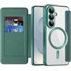 IMEIKONST Cover Magnetica per Samsung Galaxy S26 con Slot per Carte, [Compatibile con MagSafe] [Blocco RFID] Custodia Portafoglio Flip Antiurto Trasparente Case per Samsung S26. Verde JDCX