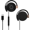 Geekria Cuffie con clip cablate con microfono, auricolari agganciabili USB-C, controllo chiamate, leggere e delicate con i capelli, compatibili con iPhone e dispositivi Android (Nero / 3,9 ft)