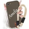 Saqmkil Coque Personnalisée pour iPhone 7/8/SE 2022/SE 2020 4,7'' avec Cordon, Personnalisable Texte Nom Disegni Protection Etui, Personnaliser Initiale Custom Marrone Silicone Housse Cover - Bianco