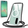 Jrkvniv Magnetica Trasparente Cover per Samsung Galaxy A26 5G con Cordino, Compatibile con Magsafe, Trasparente Ultra Sottile Silicone TPU Antiurto Custodia con Collana Laccio Rimovibile, Nero