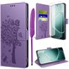 TTSWJBD Cover per Oppo A6 Pro 5G/4G e Vetro Temperato, Viola | 3 Slot Schede, Supporto, Morbido TPU Antiurto Protezione, Pelle PU Antigraffi, Portafoglio, Magnetica Flip Case Custodia
