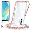 Vauki Cover con Cordino per Samsung Galaxy A16 5G, Trasparente Silicone Custodia con Laccio Collana Tracolla, TPU+PC Bumper Antigraffio Proteggere Case Corda per Samsung A16 5G, Rose 01