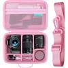 RAIALL Custodia per fotocamera Canon EOS 2000D/ 4000D DSLR/EOS R50/R6 Mark II/R100/R50V/R8/ R7/R10/Sony, obiettivo, treppiede, borsa rigida protettiva da viaggio con tracolla e 5 divisori, Rosa