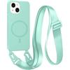 FMPCUON FNPCUON Cover Magnetica con Cordino per iPhone 13 Mini Compatibile con MagSafe,Ricarica Wireless, Placcatura Disegno Custodia con Collana Laccio Tracolla Regolabile Case.Menta verde