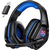 Tatybo Cuffie Gaming Wireless per Ps5 Ps4, Bluetooth Cuffie 2.4 GHz USB e Type-C con Microfono 7.1 Qualità Audio,Batteria 40Ore,Cuffie Pc per Mac Laptop Mobile Switch,Nero e blu