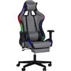 Totò Piccinni Sedia Gaming REMBOGAME con led Rgb integrati Ergonomica Reclinabile Girevole con cuscini in similpelle (Grigio Led)