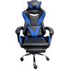 Totò Piccinni Sedia GAMING Ergonomica Reclinabile Girevole con cuscini e poggiapiedi in similpelle con rotelle e poggiatesta (Con Poggiapiedi Blu)