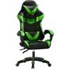 Baroni Home Sedia Gaming con Schienale Ergonomico Inclinabile e Altezza Regolabile, Sedia Ufficio con Supporto Lombare, Poggiatesta Imbottito, 50x62x110-120 cm, Nera e Verde