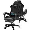 bigzzia Sedia Gaming, Sedie Ergonomica con Poggiapiedi per Videogiochi, Sedia da Gaming con Cuscino Lombare Massaggiante e Poggiatesta per Giocare, Studiare e Lavorare in Ufficio (Nero)