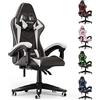 Racingreat Sedia Gaming,Sedia da Gioco Sedia da Ufficio, Poggiatesta e Cuscino Lombare, Ergonomica In Pelle PU Sedia Da Computer Per Gamer Ufficio Casa Adulto Adolescente-Bianco, Taglia unica
