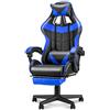 Huracan Sedia Gaming Ergonomica con Funzione Massaggio, Gaming Chair con Memory Foam, Altezza Regolabile, Rivestimento in PU, Braccioli e Poggiapiedi, Poltrona da Gamer per Home Office e Gamer, Blu