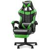 Huracan Sedia da Gaming Ergonomica con Funzione Massaggio, Poltrona Gaming in PU Traspirante, Gaming Chair Schienale Reclinabile e Poggiapiedi, Supporto Cervicale e Lombare, Rotazione a 360°, Verde