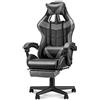 Huracan Sedia Gaming, Sedia Gamer Ergonomica con Funzione Massaggio, Gaming Chair in PU Traspirante, Altezza Regolabile, Supporto per Testa e Zona Lombare, Braccioli Regolabili per Home Office, Grigio