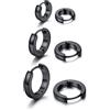 U7 3 Paia Orecchin Cerchio Uomo Donna Neri Acciaio Inox 7mm+9mm+12mm