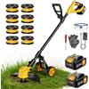 reffmov Decespugliatore a Batteria con Ruota, 36CM Tagliaerba a Batteria con 2 × 3,0 Ah Batteria e Caricatore, Motore Brushless da 800W, 3 in 1 Decespugliatore Elettrico con 8 Bobine di Ricambio per Giardino