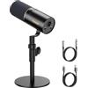TONOR PC Microfono USB/XLR per Podcast, Microfoni Gaming Dinamico per Podcasting, Streaming Studio, Discord, Regisrazione, YouTube, ASMR, Mic Cardioide con 3.5mm jack, Pulsante Mute, Nero,200cm,TD520