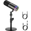 TONOR Microfono Gaming USB/XLR, Microfoni PC Dinamico per Gamer, Podcasting, Streaming, Pulsante Mute, Jack per Cuffie, Mic per Cardioide in Metallo per Mac Android, RGB, 200cm,TD520S
