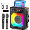 HWWR Karaoke con 2 Microfono, 60W Cassa Bluetooth 5.3 Subwoofer da 6,5, 12 Ore Riproduzione, Karaoke Portatile per Adulti/Bambini con Effetti Luce LED, Festa/Casa/Compleanno