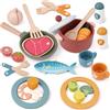 JOYSINTOY Set da Cucina Giocattolo in Legno per Bambini, Accessori da Cucina e Stoviglie per Bambini con Pentole e Padelle Cibo Giocattolo per Bambino 3 4 5 Anni Regali di per Ragazze e Ragazzi