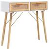 Generico Tavolo Consolle Bianco 80x30x75cm Massello Pino Rattan Naturale,Mobili,Tavoli,Tavolini Decorativi,Tavolini,Bianco,12.35 kg,345624