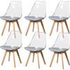 BenyLed Set di 6 sedie da pranzo in stile scandinavo design retrò sedie laterali in acrilico trasparente sedia in cristallo con cuscino in PU (Grigio)