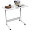 Lvhecforhm Scrivania con Ruote, Scrivania per Computer Regolabile in Altezza, Scrivania per Computer con Slot per Schede, Scrivania Mobile Tavolino da Letto per PC Soggiorno Bianco 80x40cm