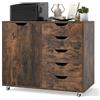 RELAX4LIFE Cassettiera Ufficio con 5 Cassetti e Armadietto, Guide Metalliche, Schedario Portadocumenti con Anta e Ruote, Mobile Porta Stampante per Ufficio, Casa, 78x40x65 cm (Marrone)