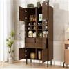 Easexcy Armadio multirame, effetto legno di noce: frontale in vetro + ripiano a pavimento + cassetto nascosto, soluzione di conservazione completa per bagno, 75,5 x 35 x 164,5 cm